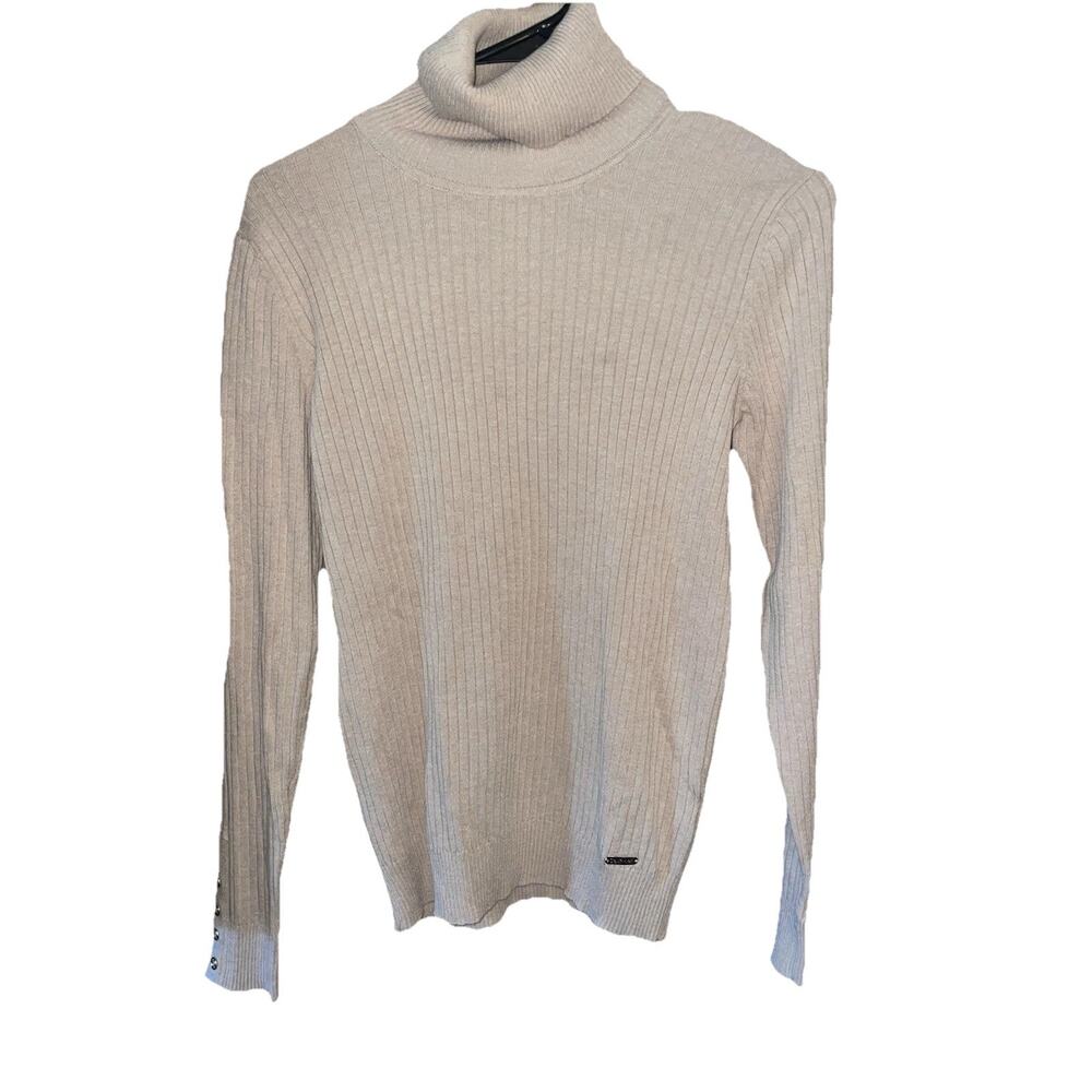 Calvin Klein Women’s Beige Turtle Neck Ribbed Long Sleeve Sweater Sz S